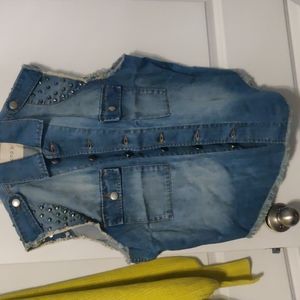 Distressed studded denim vest